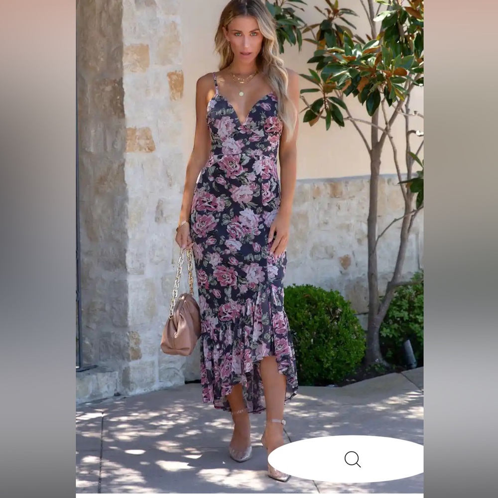 VICI ECLIPSE FLORAL RUFFLE MIDI DRESS